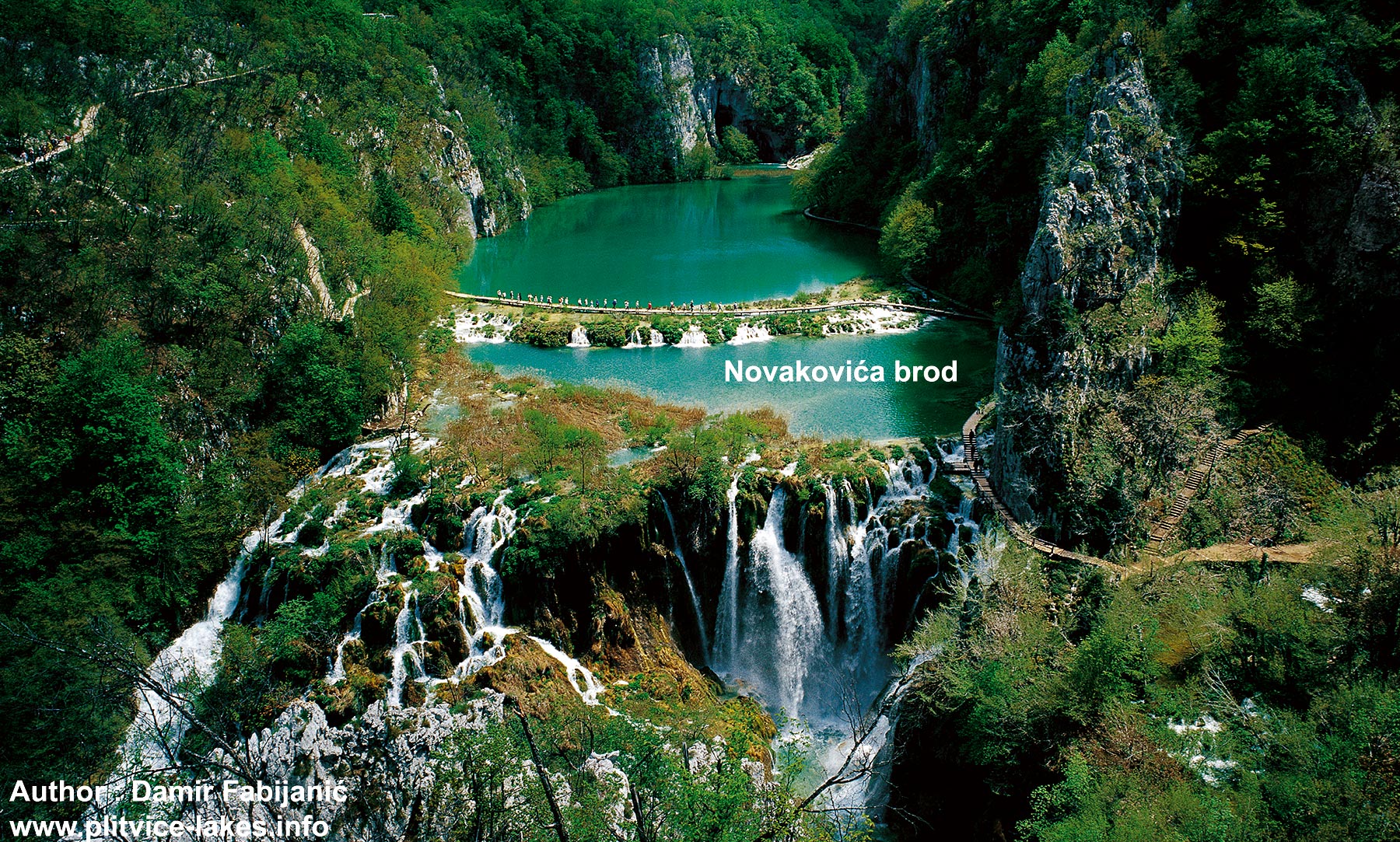 Panorama of Novakovića brod, Kaludjerovac Lake and Sastavci Waterfalls - Summer Plitvice Lakes National Park