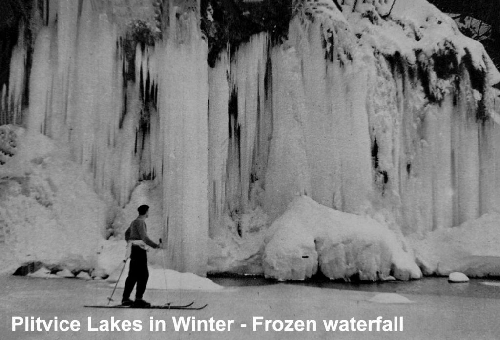 Old photo of frozen waterfall